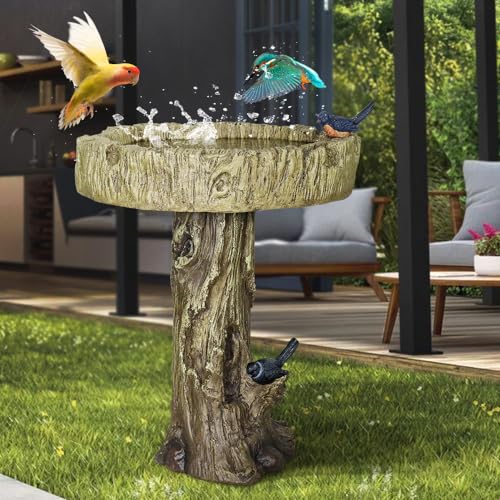 24.4” H Fibre Reinforced Concrete Outdoor Garden Bird Bath with Birds