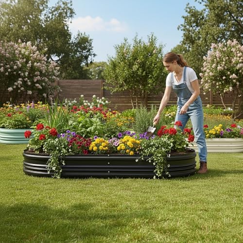 2PK 8x4x1ft Outdoor Galvanized Raised Garden Bed Set (Black / 8x4x1ft(2PK))