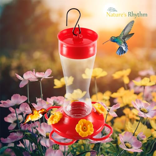 Bird Feeder 4 bee Guard Plastic Yellow Flowers Feeding Port 8oz Glass Pinch Waist Hummingbird Feeder