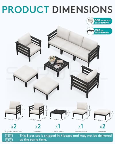 HDPE Patio Furniture Set (Black/Khaki / 8 Pieces)