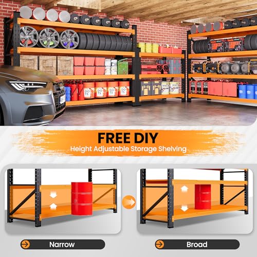 60” Wide Heavy Duty Metal Garage Shelving (Black Orange / 60"Wx24"Dx70" H)