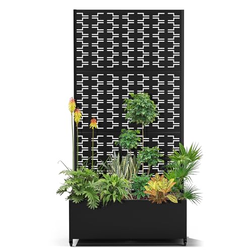 15.7"×70.9"×35.4" Metal Raised Garden Bed with Trellis and Wheels