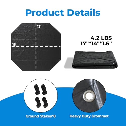 Heavy Duty Tarp Waterproof 13' x 13' Tarpaulin Ground Trailer with Rust Grommet Weather Resistant Cover Outdoor Camping 10 Mil Thick PE Floor Lightweight Mat