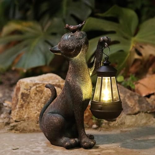 Outdoor Cat Statues Solar Garden Decor (Bird Cat)
