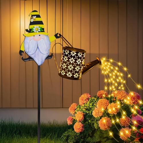 Solar Watering Can with Cascading Lights Outdoor Garden Decor (C.Gnome)