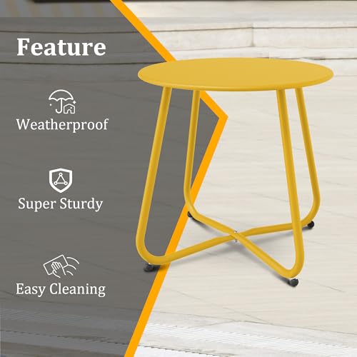 Patio Side Table Waterproof Round Metal Steel Weather Resistant Portable Outdoor and Indoor End Table for Garden Balcony Yard