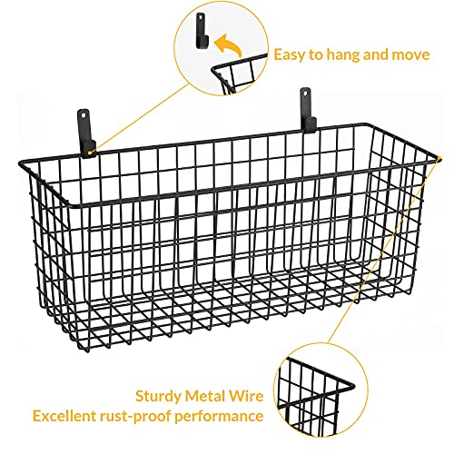 2 Sets Black Extra Large Hanging Wall Basket with Steel Hooks (2 Count)