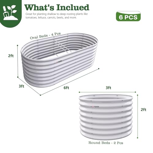 Anleolife 6 Bed 6x3ft Oval & 3ft Round Raised Bed Set (Set of 6 / Forester-white)