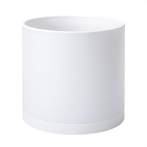 Plastic Planter Pot with Saucer (12 Inch / Matte White)