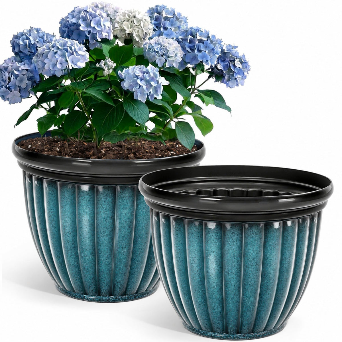 15" Large Flower Pots Set of 2 Plastic Planters for Outdoor Plants