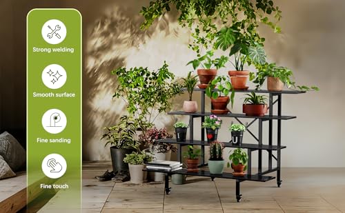 4 Tier Heavy Duty Metal Plant Stand with wheel for Indoor & Outdoor (4 Count)