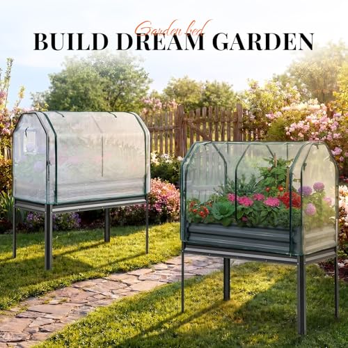 Large Raised Garden Bed with Legs & Cover & Netting 48×24×56 in