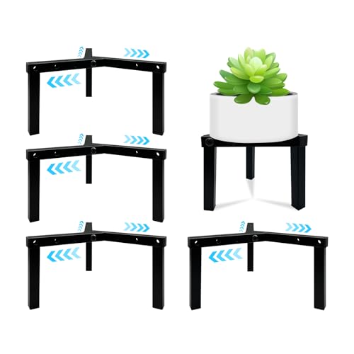 4 Pcs Three Legs Adjustable Metal Plant Stand for 5" (3 - Mini / Mini 4Pcs 3Legs Black 5-10")