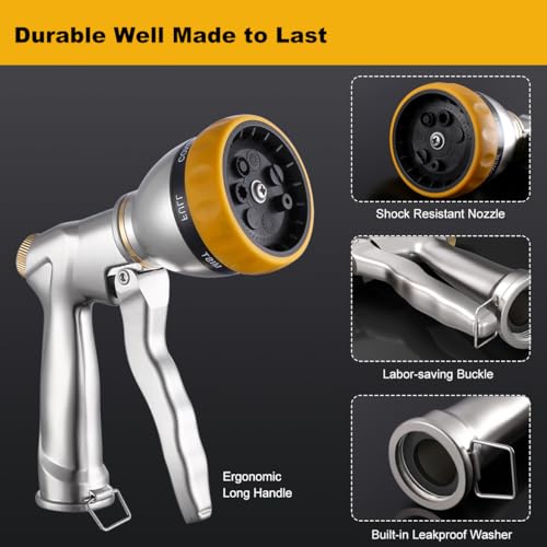 Heavy Duty Metal Garden Hose Nozzle (Silver)