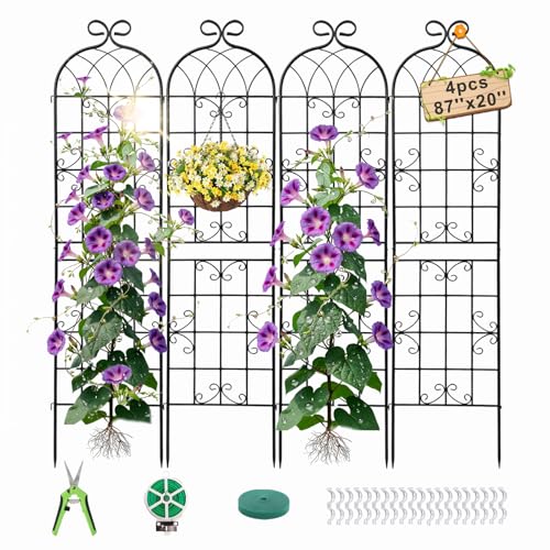 2.2M（86.7" H x 19.7" W） Black Iron Garden Trellis for Climbing Plants (4PCS-1)