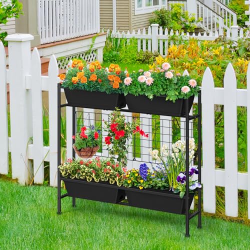 Raised Garden Bed 32" Tall Elevated Planter Boxes with Trellis & Legs