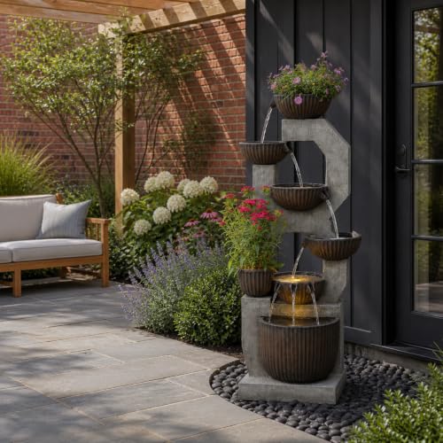 Outdoor Freestanding Water Fountain Large Garden Feature (Grey-57inch)