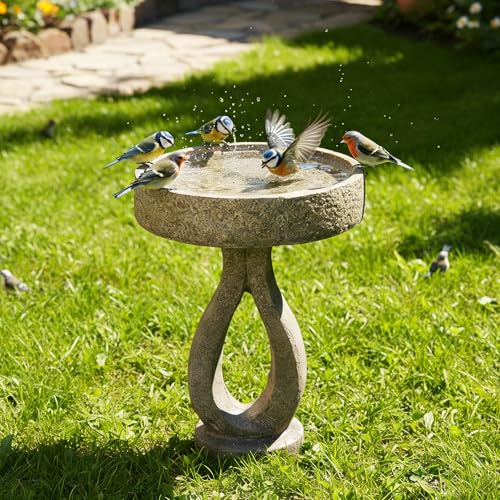 21.8" H Outdoor Birdbath for Garden (stone-brown)