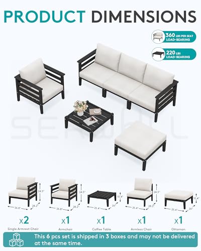HDPE Patio Furniture Set (Black/Khaki / 6 Pieces)