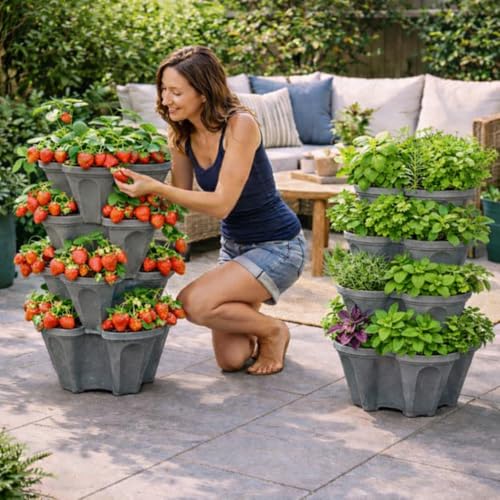 Vertical Garden Planter 4 Tier Stackable System 16 Plants (Slate Gray / Large)