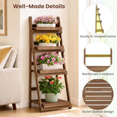 Foldable Wooden Plant Stand (Brown / 16.5"x13"x44")