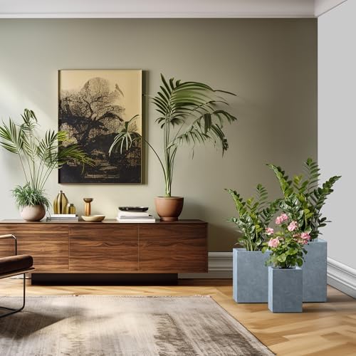 Set of 3 Blue Gray Concrete Tall Planters 13" 11" 9" Dia (Slate Gray / 18.5" H, 15.7" H, 12.6" H)