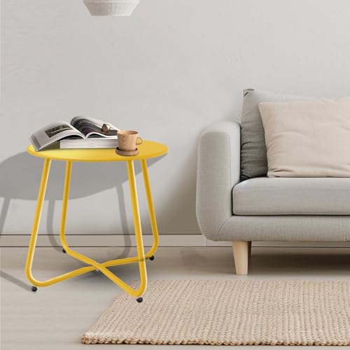 Patio Side Table Waterproof Round Metal Steel Weather Resistant Portable Outdoor and Indoor End Table for Garden Balcony Yard
