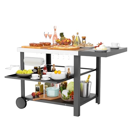 Outdoor Kitchen Island Cart with Side Table (53 x 24 x 31 inches)
