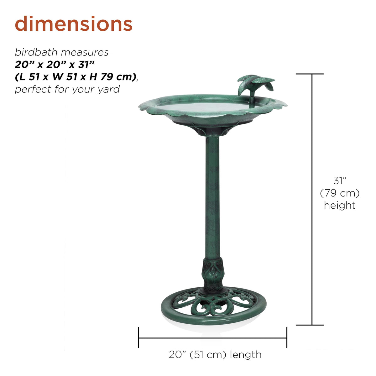 31" Tall Outdoor Antique Flower Birdbath with Bird Decoration Yard Statue