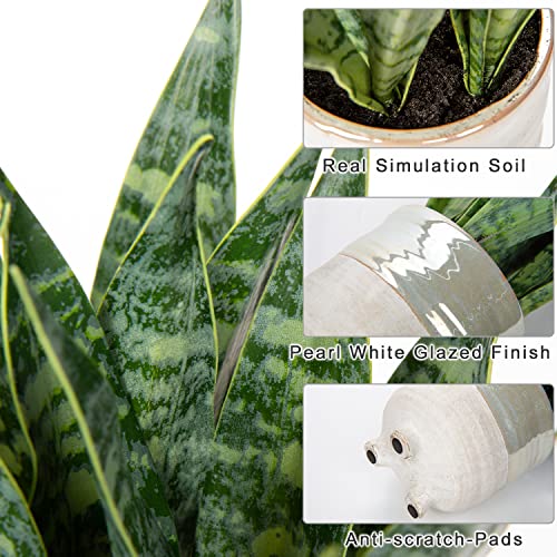 Fake Snake Plant 12 Inch Small Artificial Snake Plant Potted with Ceramic Pot Faux Sansevieria Plant for Home Office Room Indoor Decor Housewarming Gifts