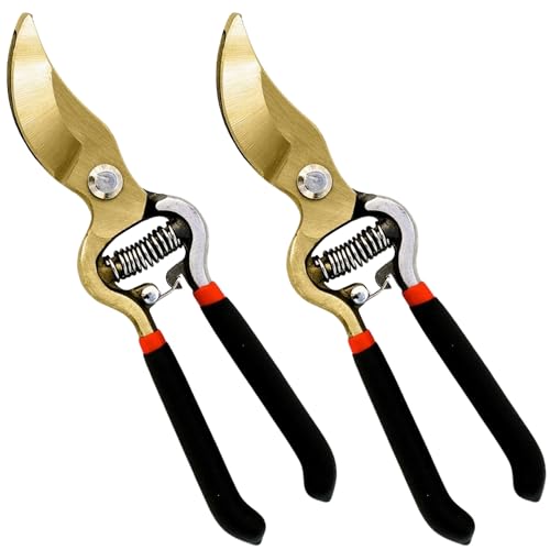 Garden Guru Indestructible Titanium Garden Clippers Professional Bypass Hand Pruner Pruning Shear with Comfort Grip Handles for Gardening Trimming and Yard Work Hardened Steel & Titanium Blade (2 Pack / Titanium Bypass)