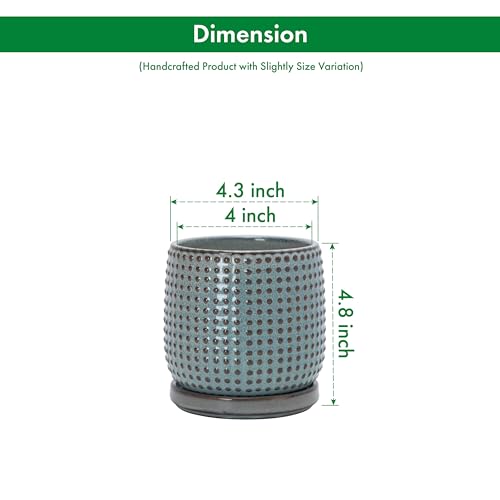 Beaded Ceramic Pot with Saucer (4.3 Inch / Graphite Blue)