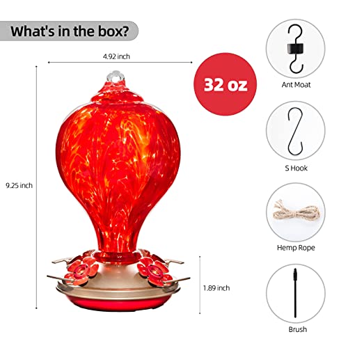 Hummingbird Feeders 32OZ Glass Hummingbird Feeder