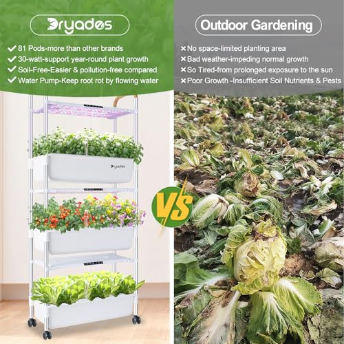 Indoor Hydroponic Growing System with 81 Pods Herbs Garden Kit with 30W Led Grow Light Large Movable 3