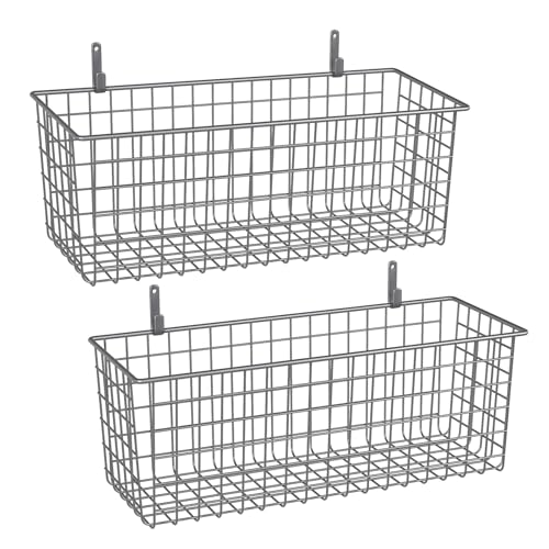 2 Sets Grey Extra Large Hanging Wall Basket with Steel Hooks (2 Count)
