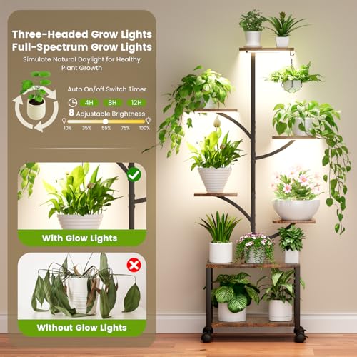Plant Stand Indoor with Grow Lights & Wheels