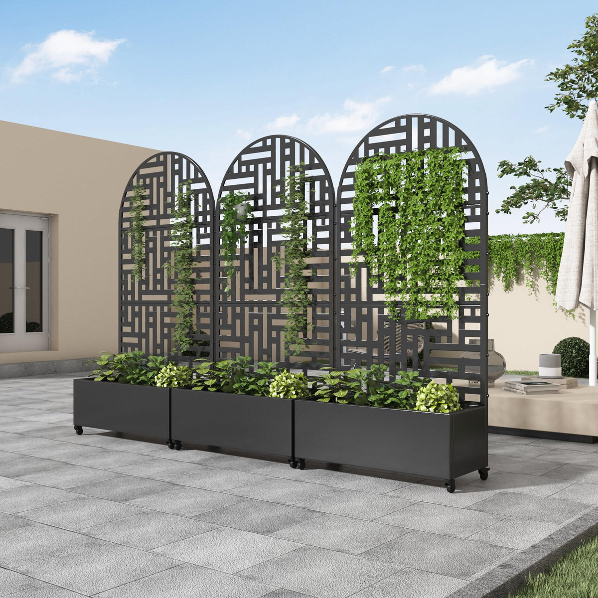 Metal Raised Garden Bed with Trellis and Wheels