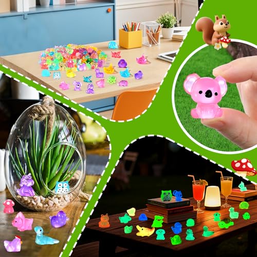 200PCS Glow in The Dark Mini Resin Animals (Multicolored 200pcs Luminous Animals)