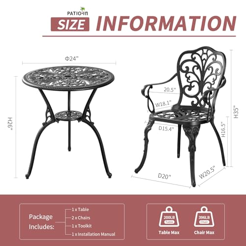 Outdoor Bistro Table and Chairs Set of 2