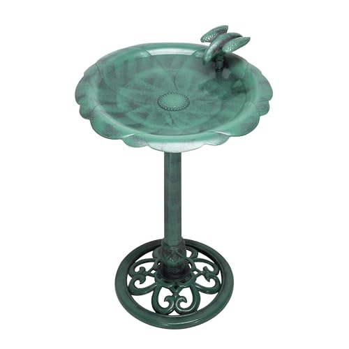 31" Tall Outdoor Antique Flower Birdbath with Bird Decoration Yard Statue