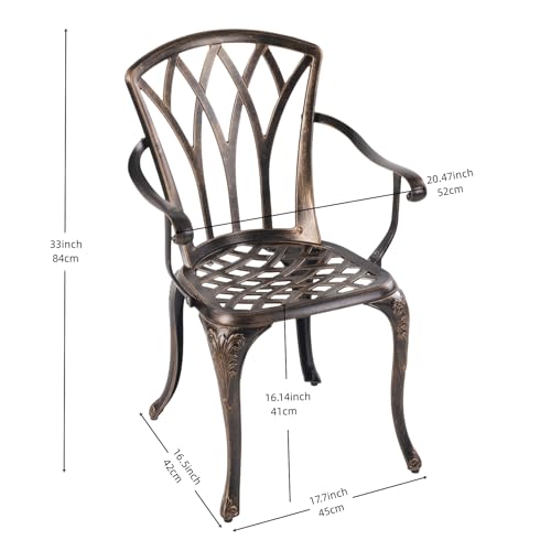 C G Bistro Set 3 Piece Outdoor Cast Aluminum Patio Bistro Set with Umbrella Hole and Armrests