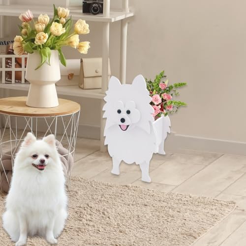 White Pomeranian Dog Planter Pots