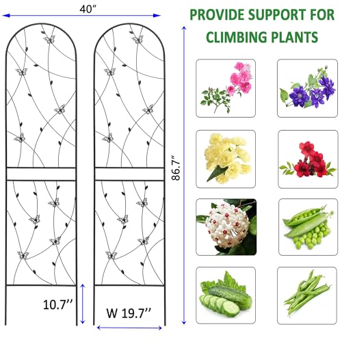 2 Pack Metal Garden Trellis 86.7" Tall Outdoor Climbing Plant Support for Roses (2 Count)