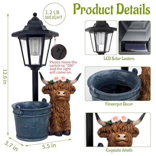 Solar Highland Cow Outdoor Statue