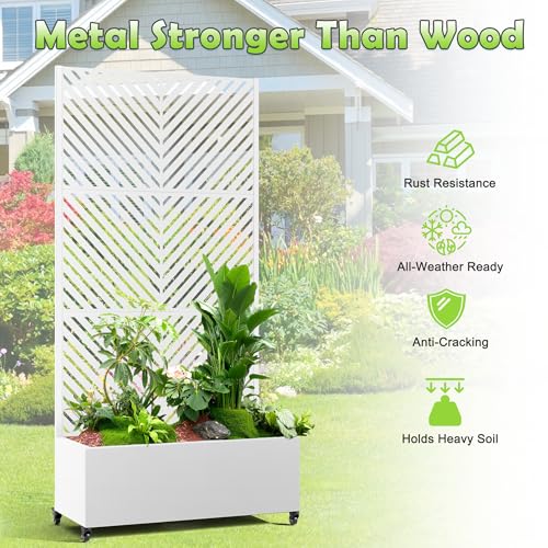 15.7"×70.9"×35.4" Metal Raised Garden Bed with Trellis and Wheels