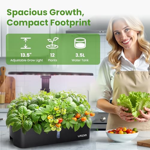 12 Pod Hydroponics Growing System Kit with LED Grow Light