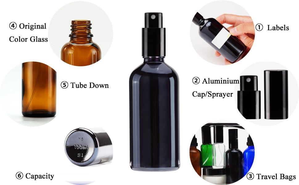 Black Glass Spray Bottles 4oz (4 Count)