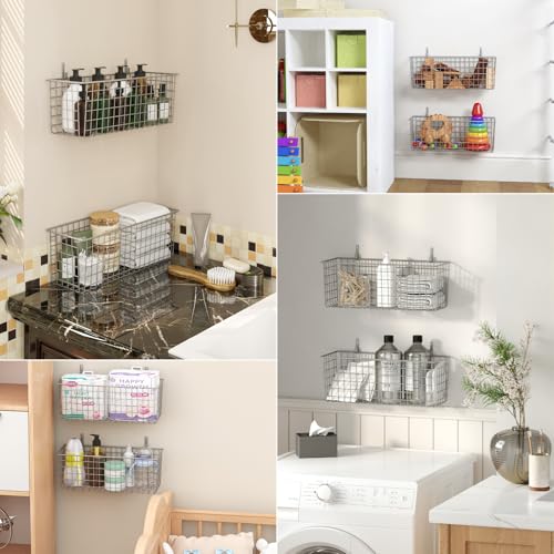 2 Sets Grey Extra Large Hanging Wall Basket with Steel Hooks (2 Count)