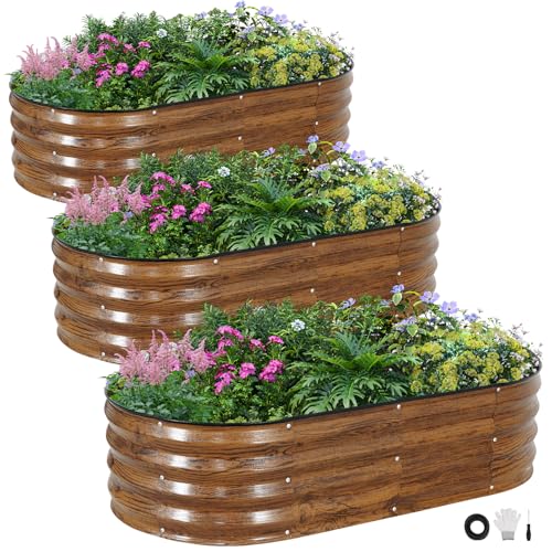 3Pcs Galvanized Raised Garden Bed Kit (Grain)