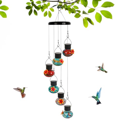 Solar Powered Hummingbird Feeder with Wind Chime Elegance